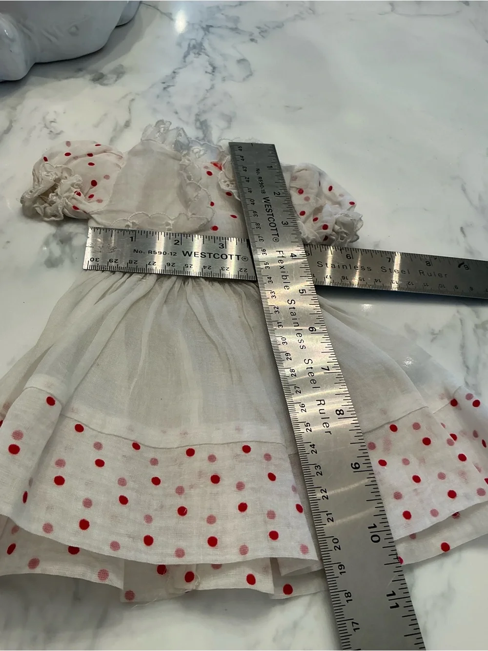 Doll  White Dress with Red Polka Dots - Charming Ruffle Detail